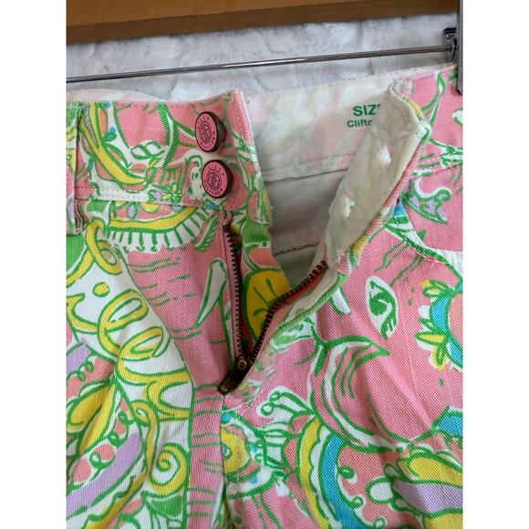Lilly Pulitzer Clifton Stretch Denim Short Pink Green Blue Elephant Women Size 2 - Picture 8 of 12